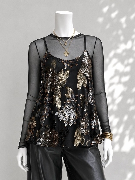 BB Dakota Tops - BB Dakota Black Sequin Floral Cami Top M Sheer Fairy Grunge Indie Sleaze Tank